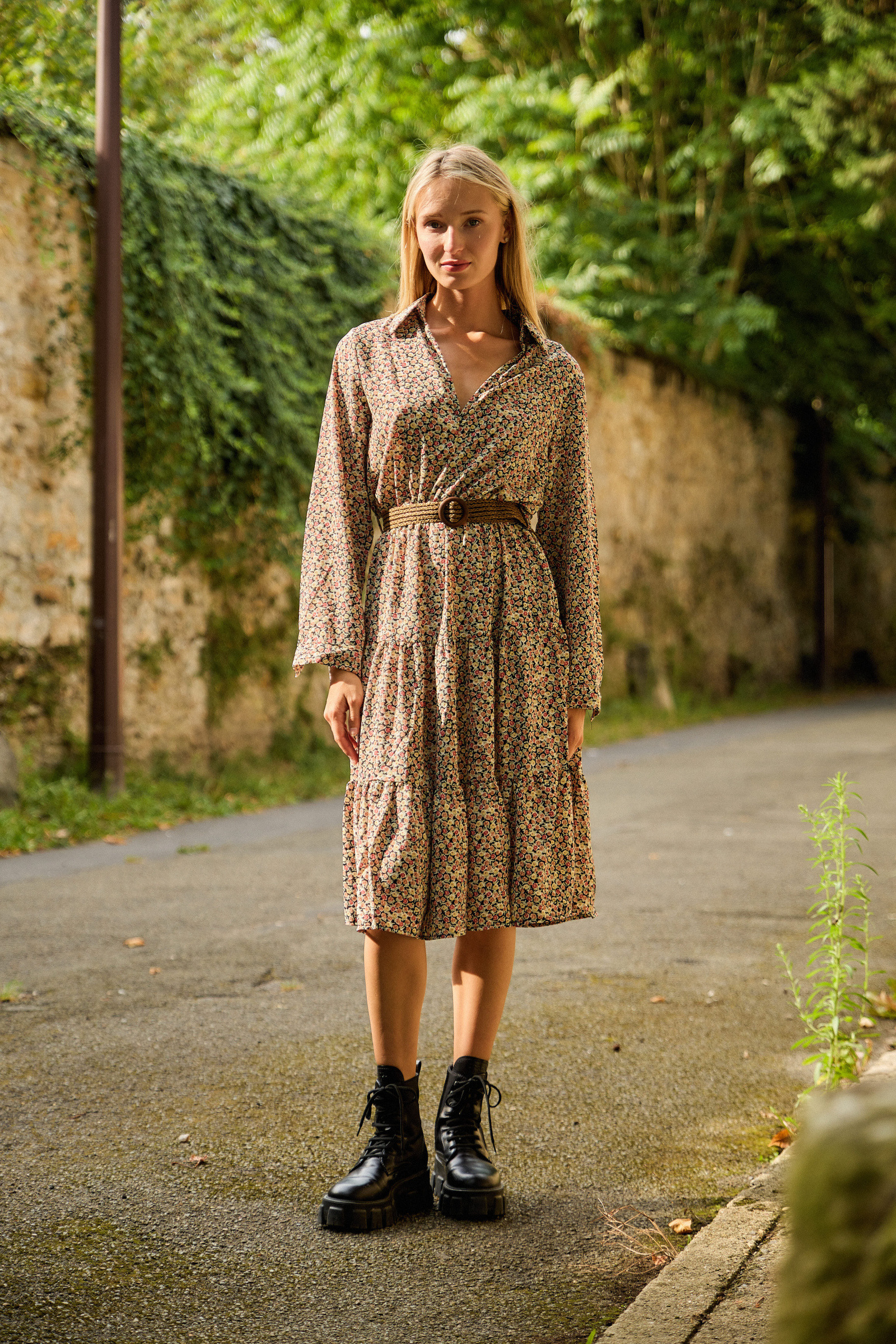 Grossiste Rosa Fashion - Robe longue imprimée à volants
