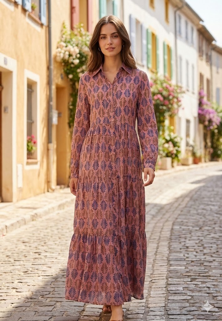 Grossiste Rosa Fashion - Robe mi-longue à motifs feuilles