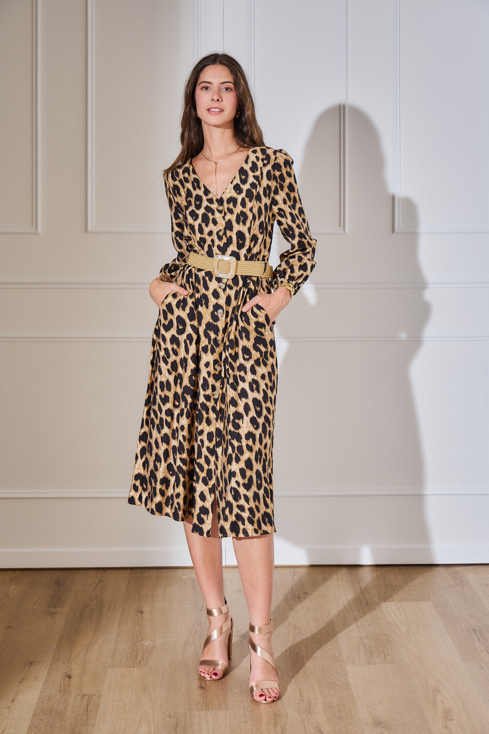 Wholesaler Rosa Fashion - Duintured leopard midi dress - audacity and elegance