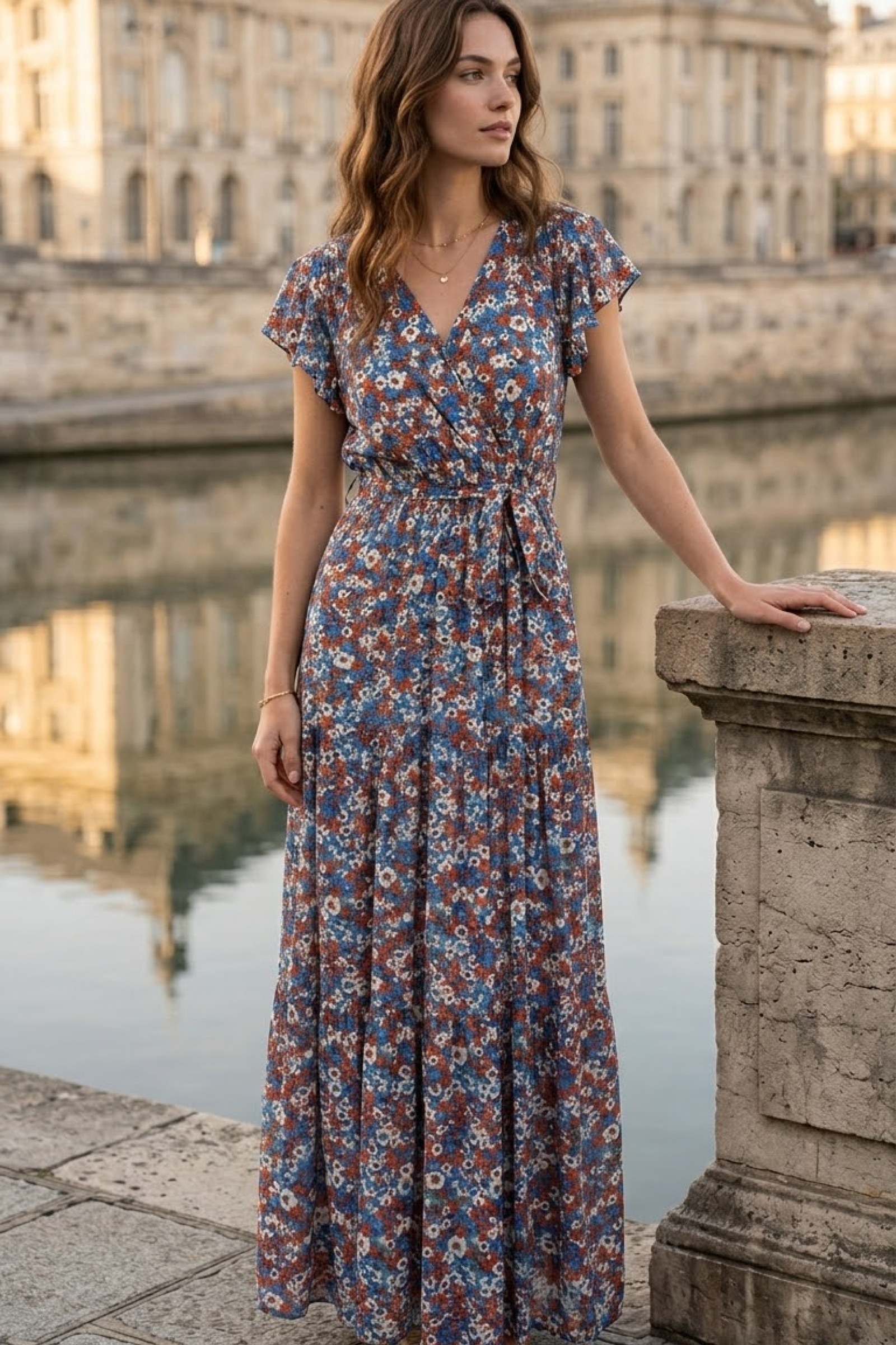 Grossiste Rosa Fashion - Robe longue portefeuille imprimé fleuri