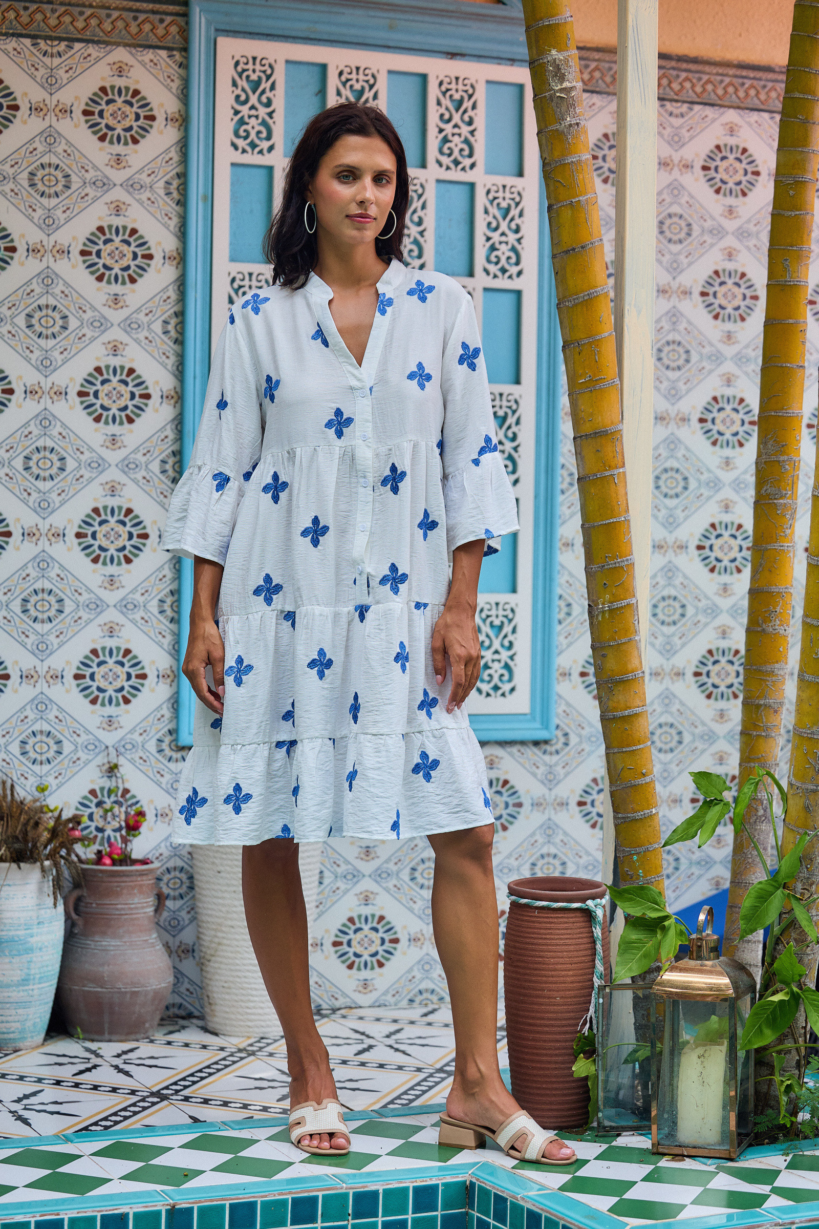 Wholesaler Rosa Fashion - Short dresses printed fluid on the flowery pattern