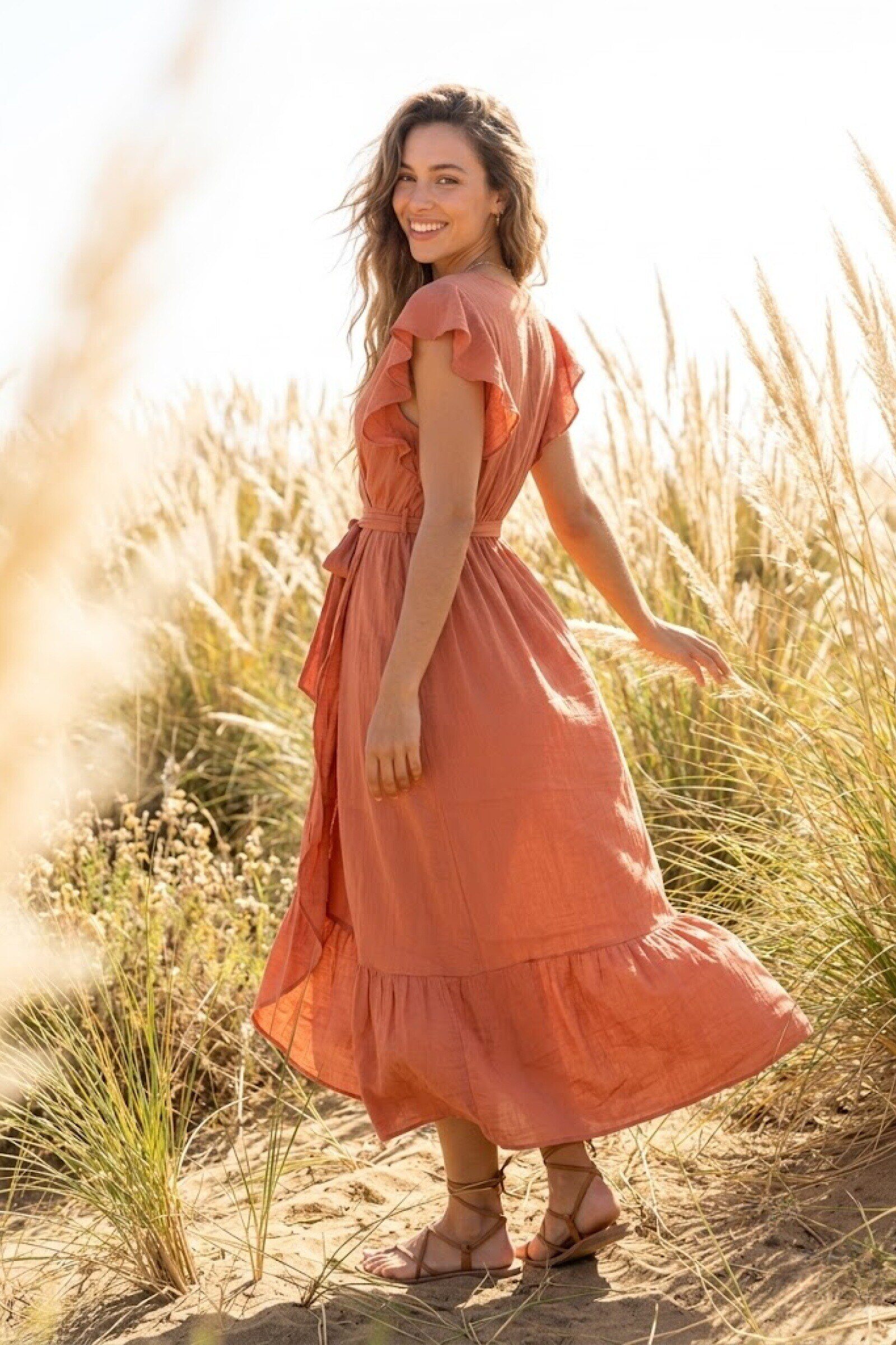 Grossiste Rosa Fashion - Robe longue portefeuille volants