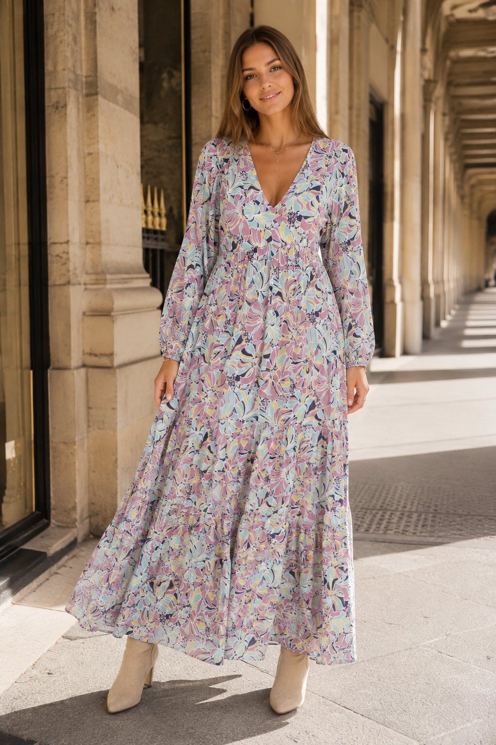 Grossiste Rosa Fashion - Robe longue imprimée manches longues