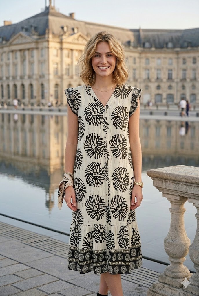 Wholesaler Rosa Fashion - Floral print dress with ruffled sleeves