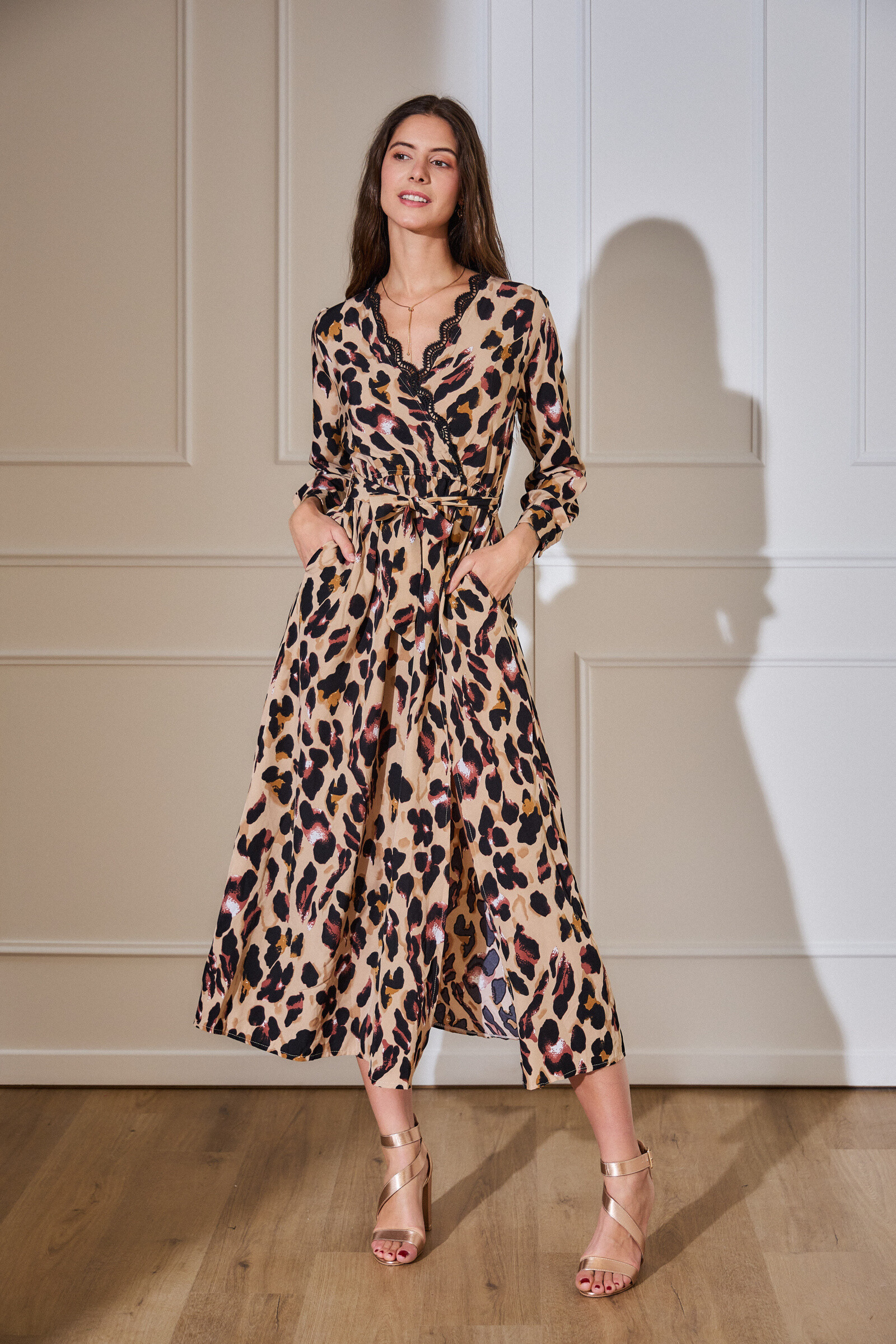 Wholesaler Rosa Fashion - Long leopard print portfolio dress