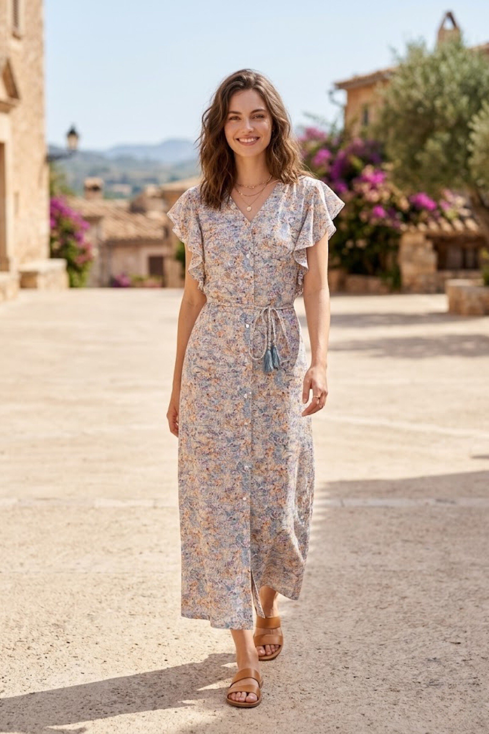 Grossiste Rosa Fashion - Robe longue imprimée évasée