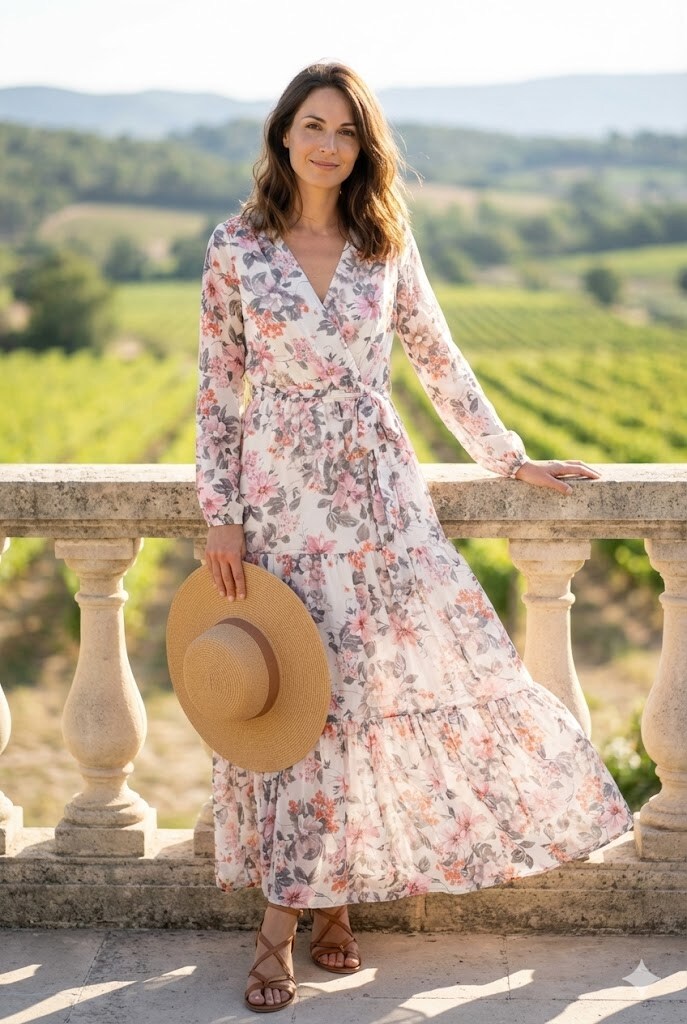 Grossiste Rosa Fashion - Robe longue floral à manches longues