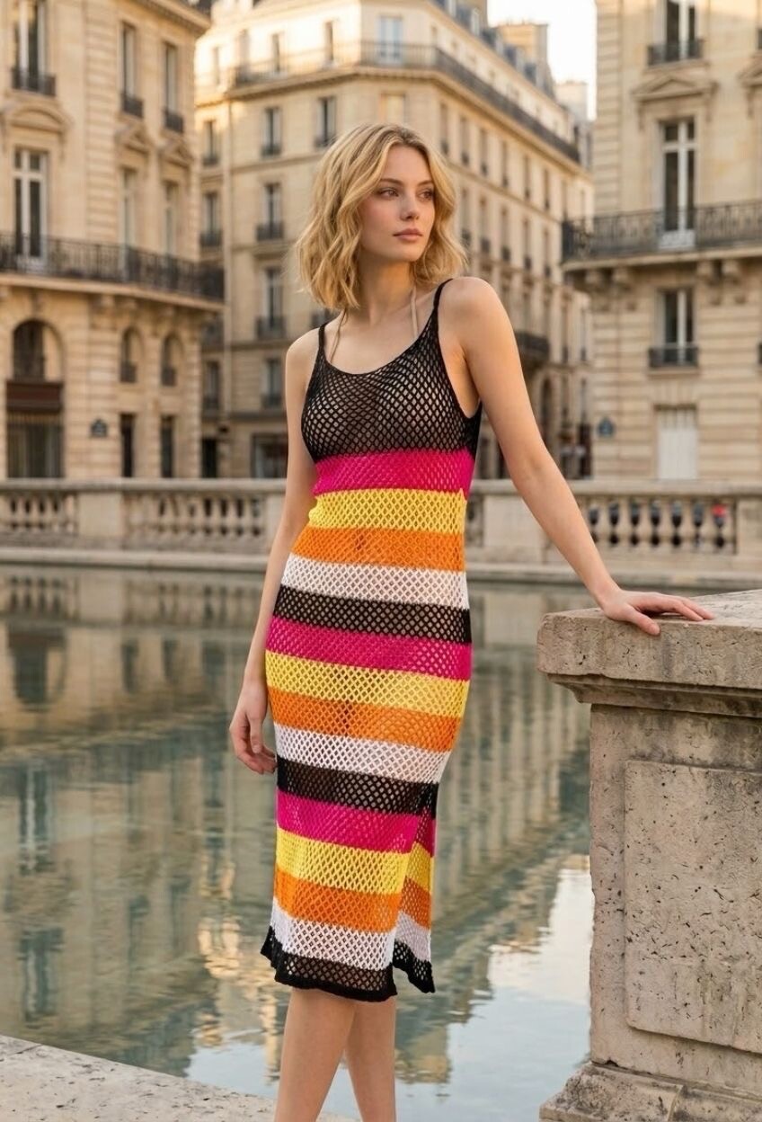 Wholesaler Rosa Fashion - Striped Knit Dress