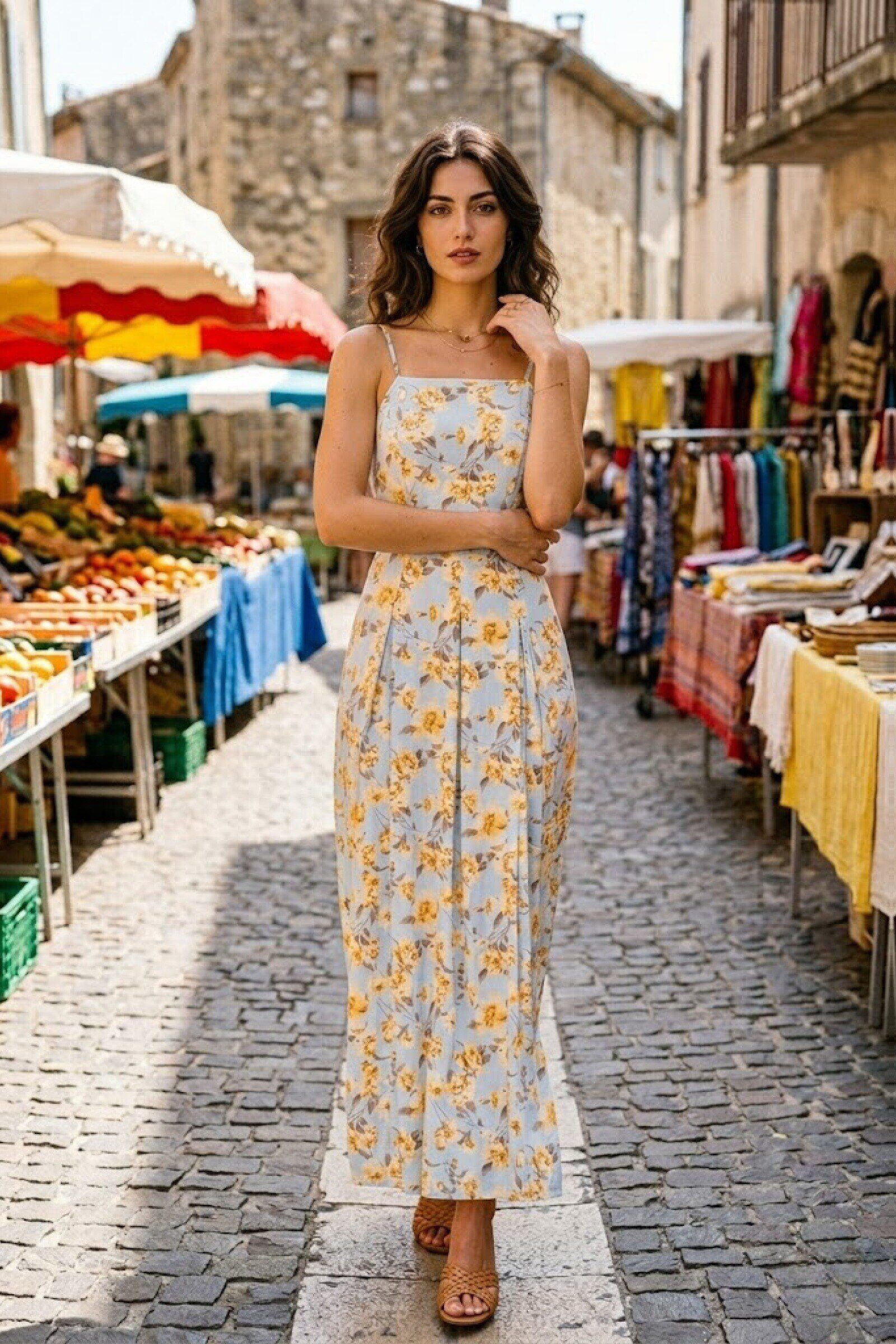 Wholesaler Rosa Fashion - Floral maxi dress with thin straps