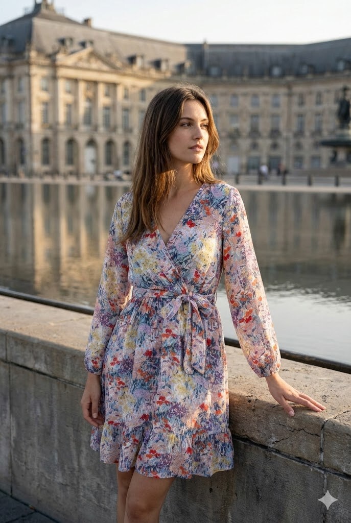 Grossiste Rosa Fashion - Robe portefeuille à manches longues