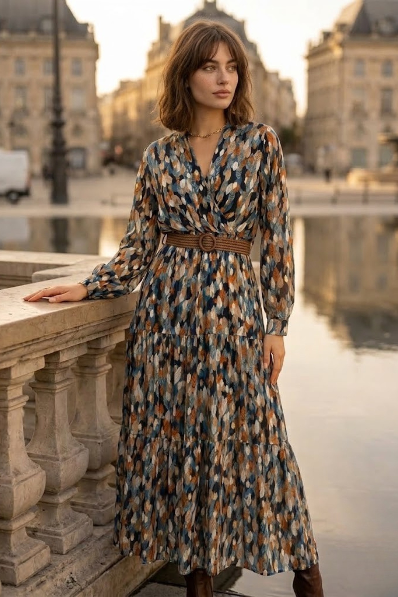 Grossiste Rosa Fashion - Robe maxi à manches longues et volants