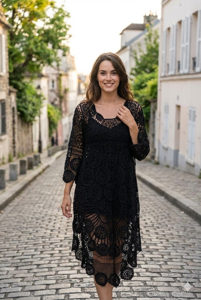 Grossiste Rosa Fashion - Robe en crochet avec manches 3/4