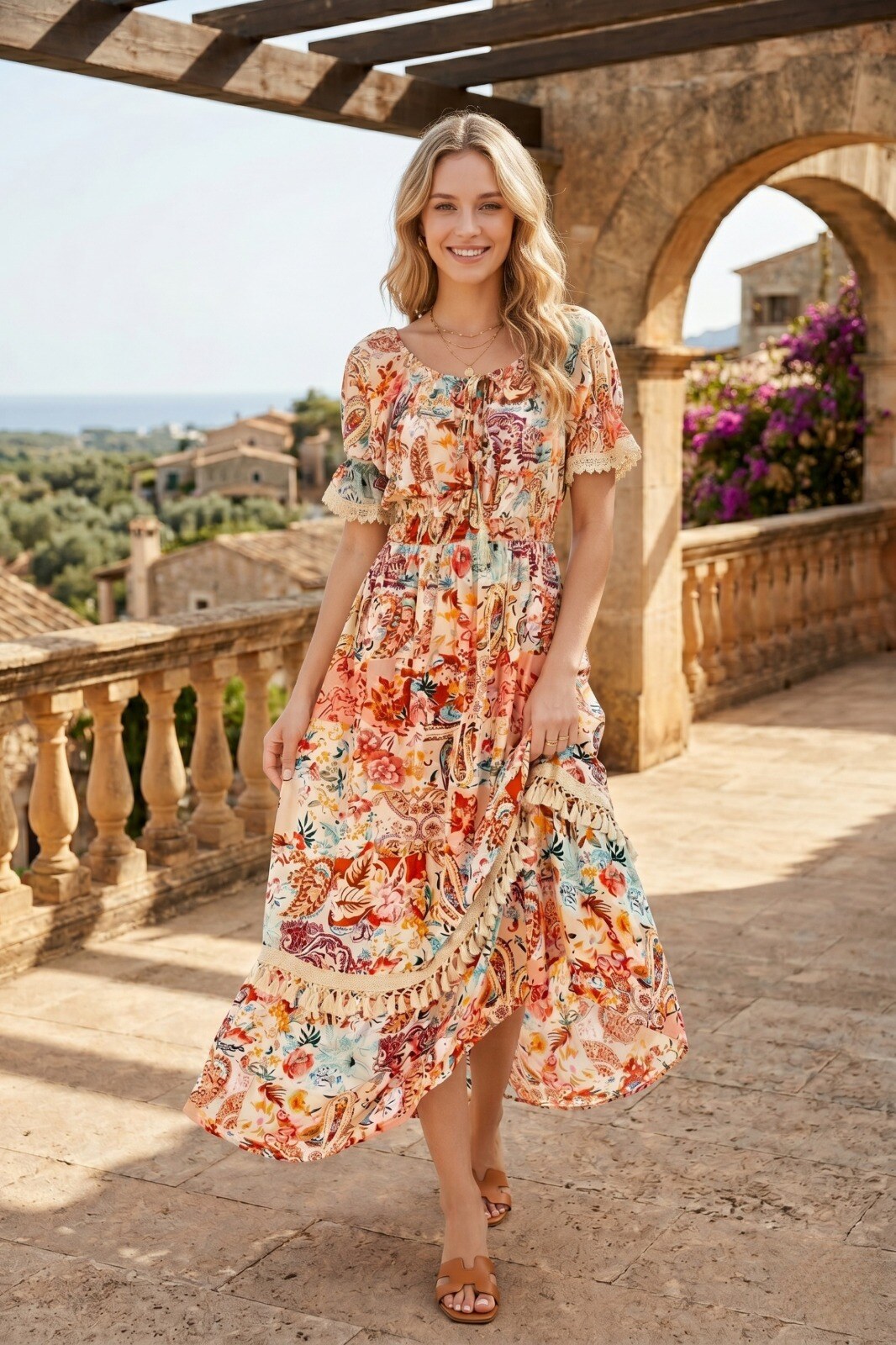 Wholesaler Rosa Fashion - Bohemian floral print maxi dress