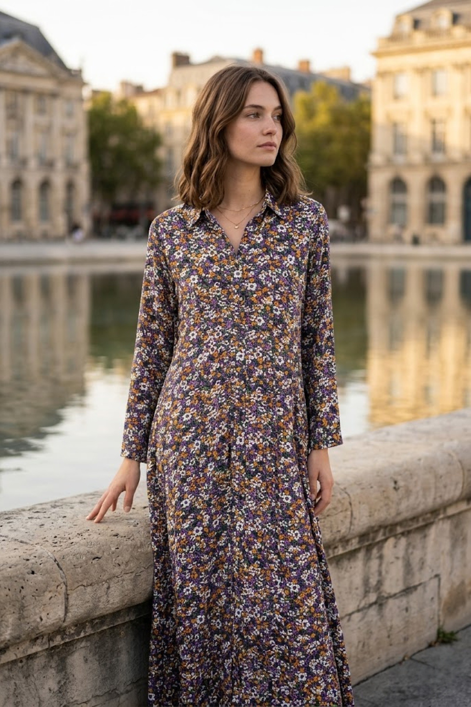 Wholesaler Rosa Fashion - Floral maxi dress with flared sleeves
