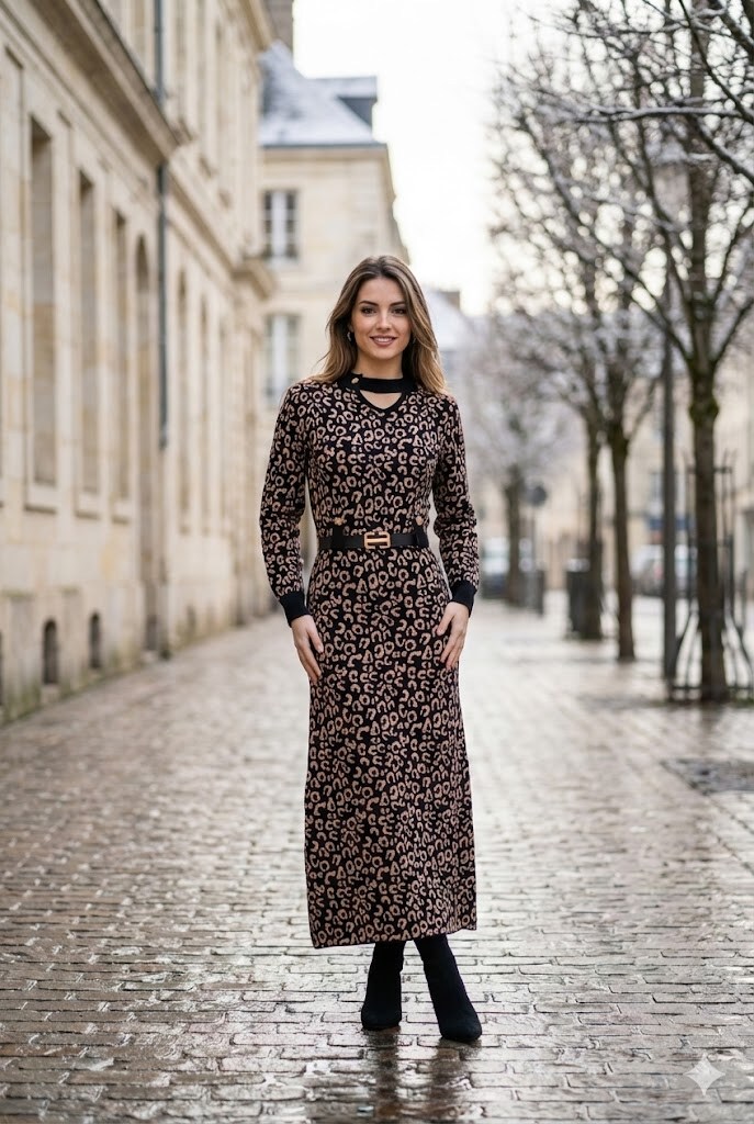 Grossiste Rosa Fashion - Robe longue à imprimé animal