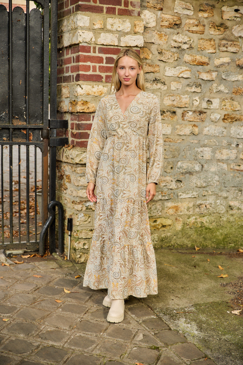 Großhändler Rosa Fashion - Langes bedrucktes Kleid