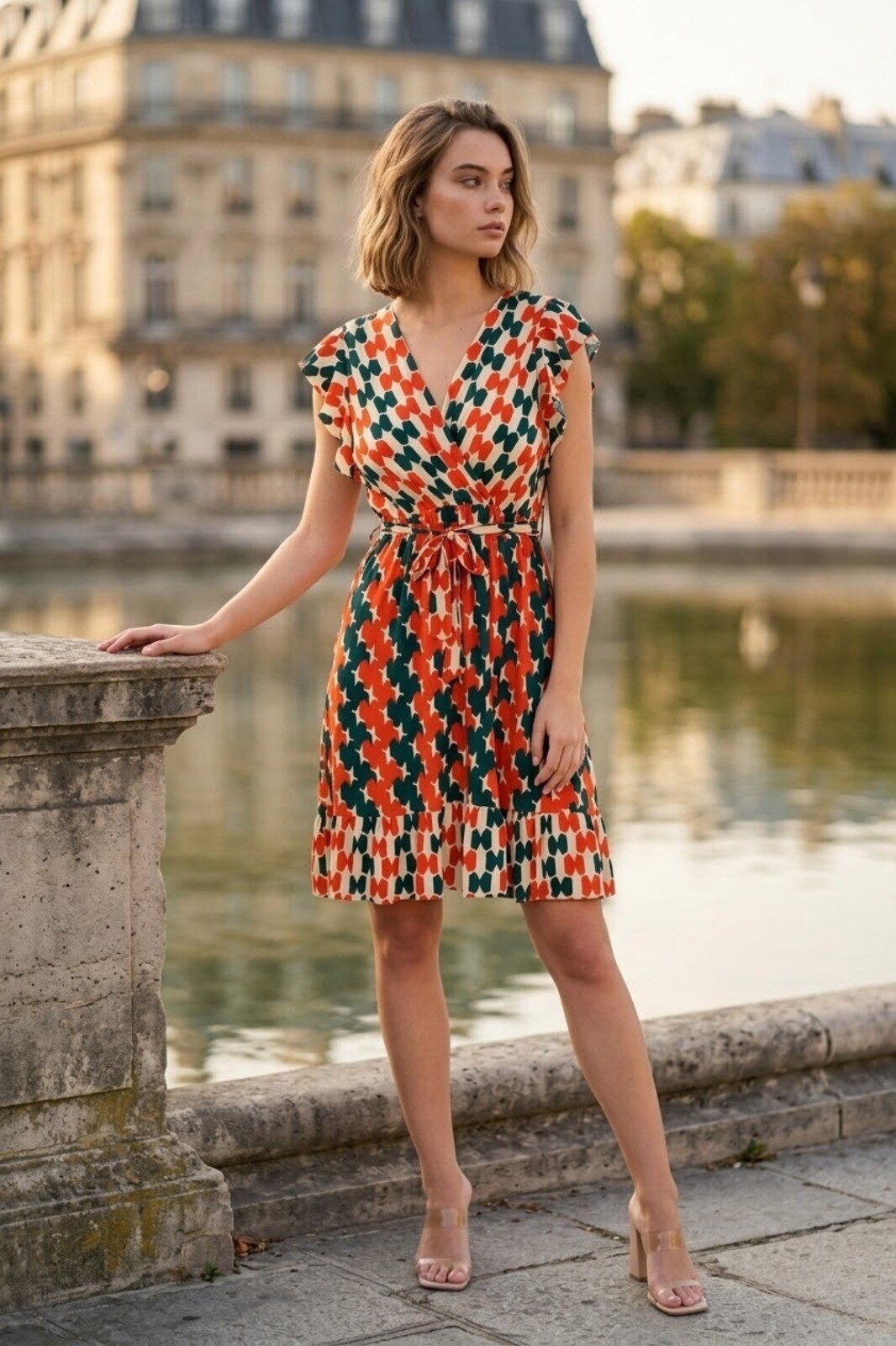 Wholesaler Rosa Fashion - Printed wrap dress with ruffles
