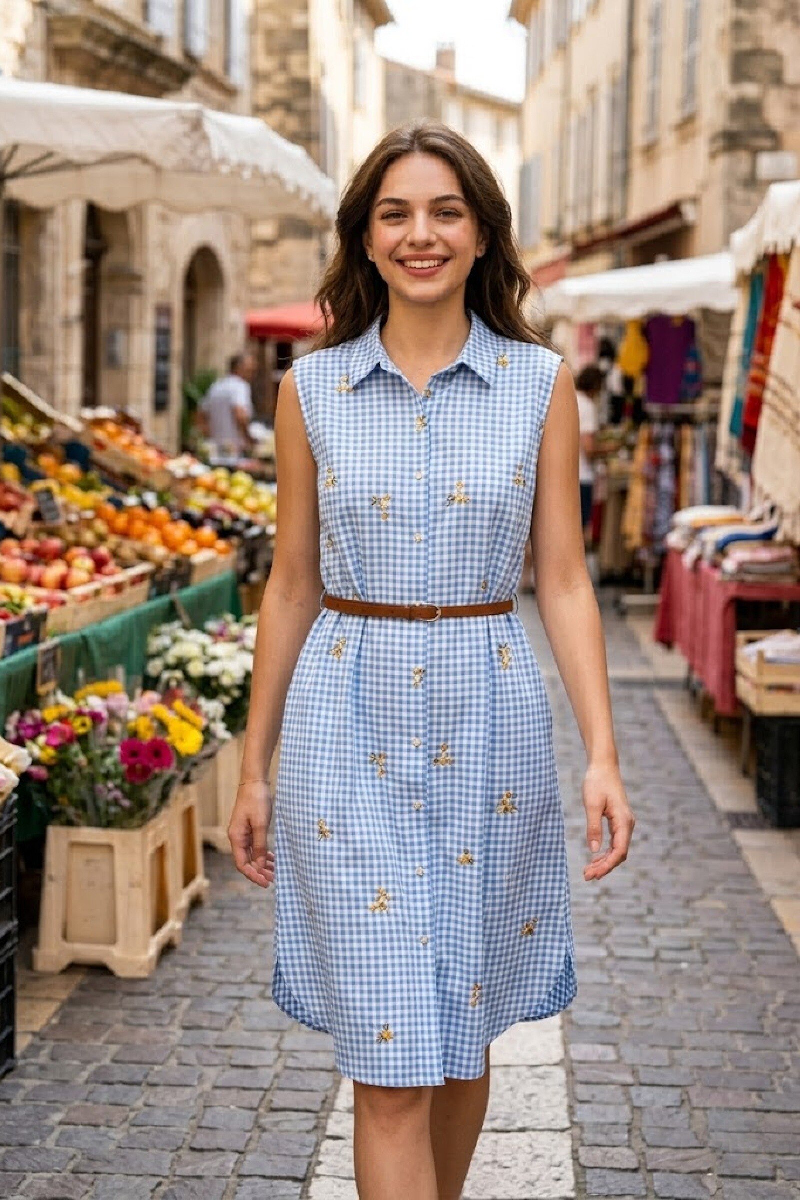 Wholesaler Rosa Fashion - Floral print checkered dress