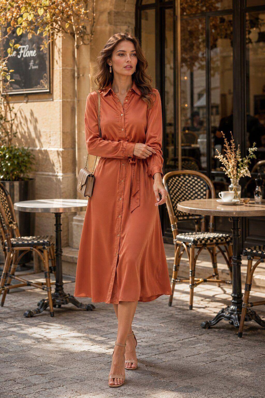 Großhändler Rosa Fashion - Langes Hemdkleid mit Knöpfen