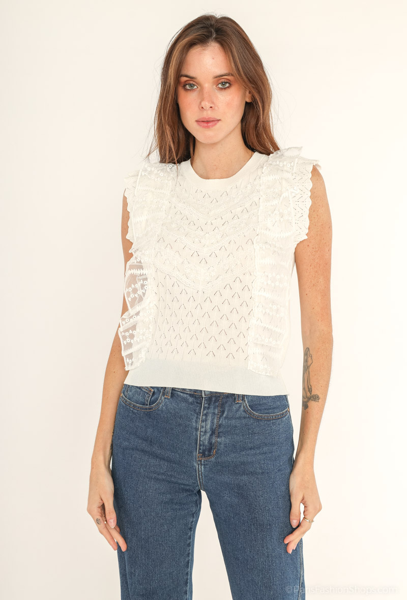 Grossiste Rosa Fashion - Haut sans manche avec détails en dentelles
