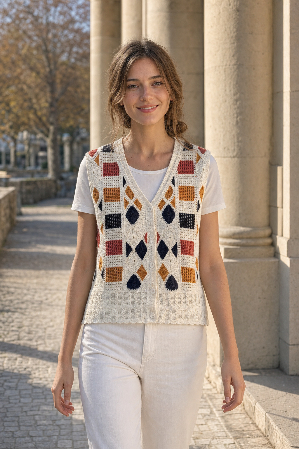 Grossista Rosa Fashion - Cardigan all'uncinetto con motivo a rombi
