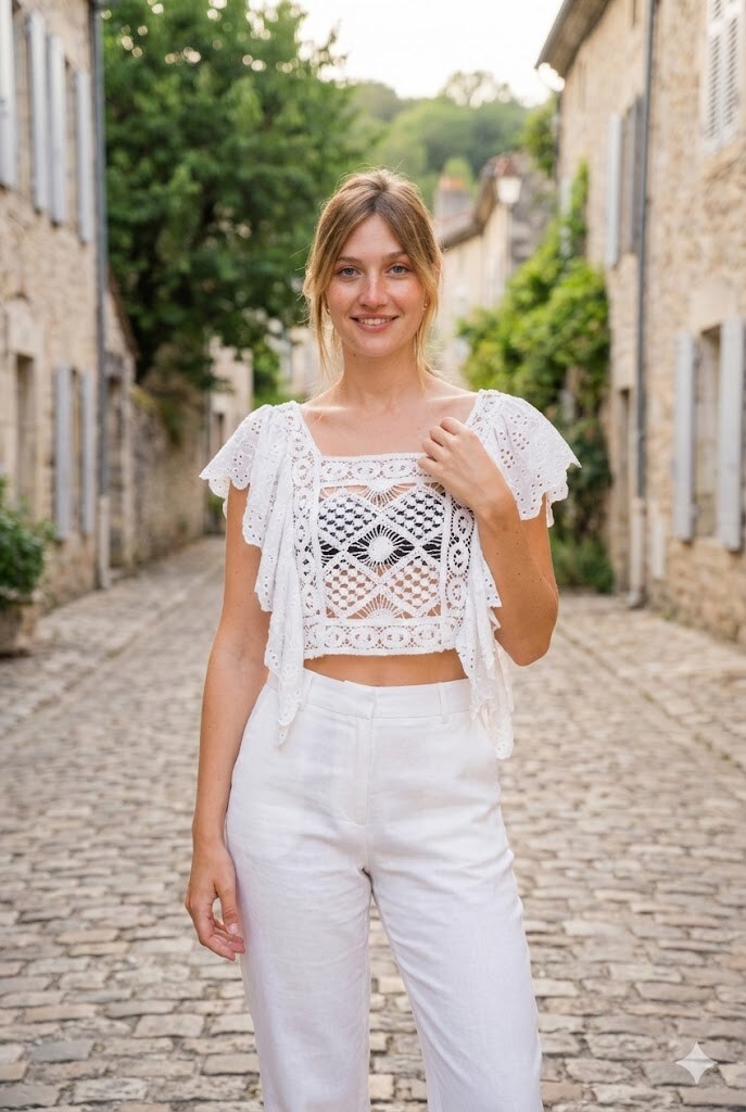 Grossiste Rosa Fashion - Blouse en crochet à manches courtes