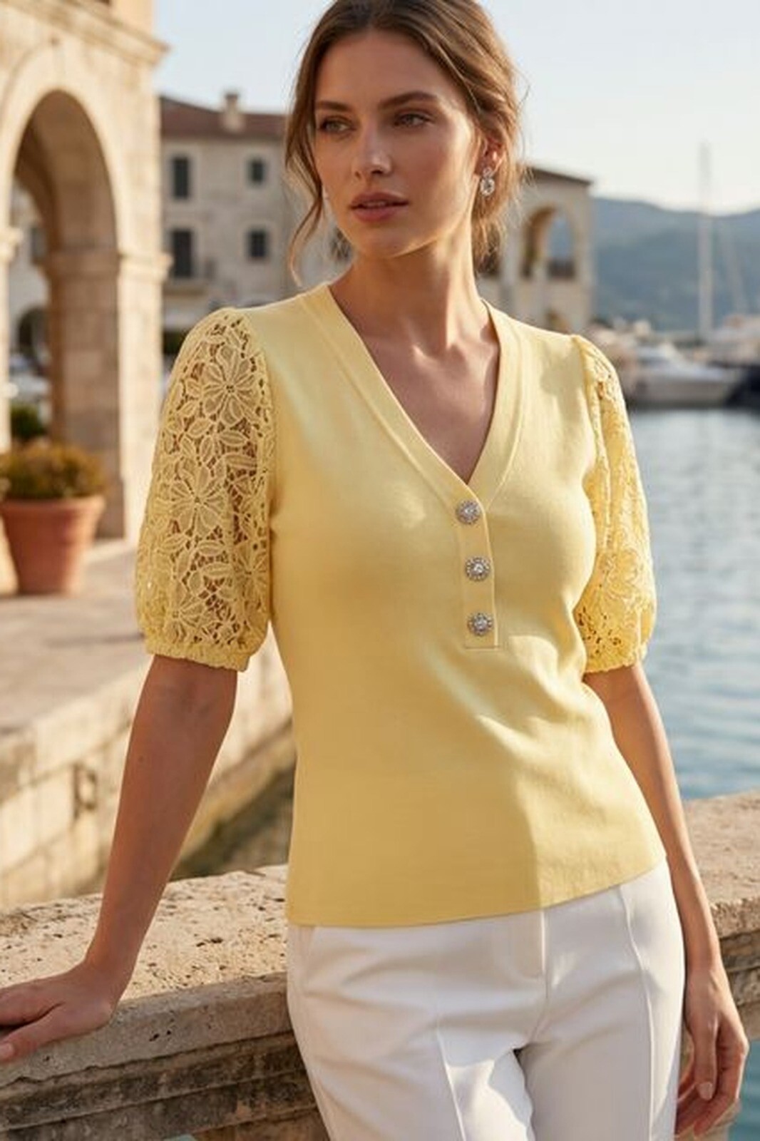 Mayorista Rosa Fashion - Top con Mangas de Encaje