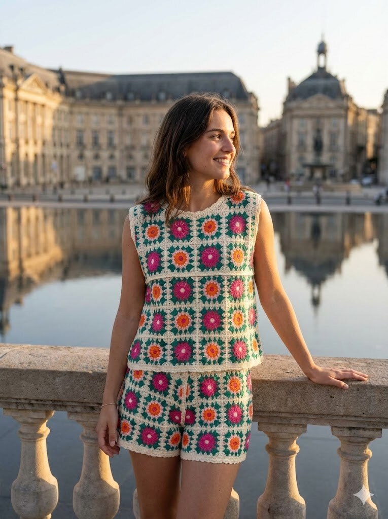 Großhändler Rosa Fashion - Häkel-Top und Shorts Set