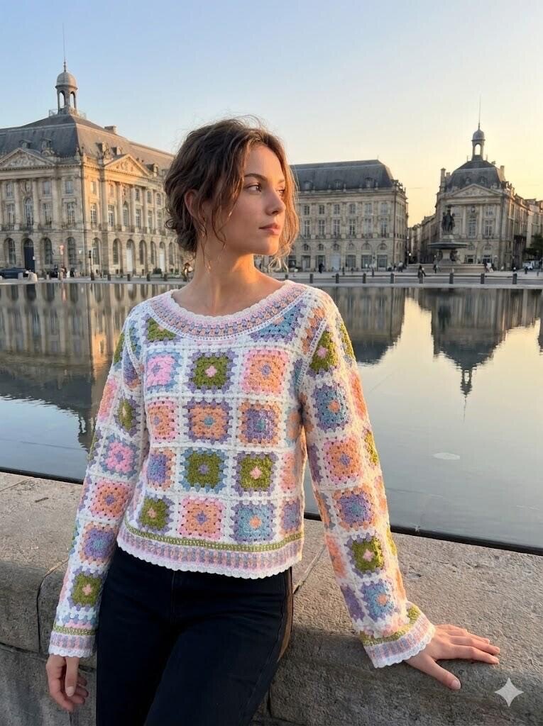Mayorista Rosa Fashion - Suéter de crochet con patrón cuadrado