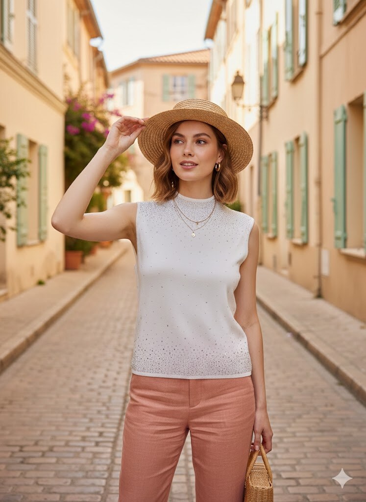 Grossiste Rosa Fashion - Pull sans manches en maille avec strass