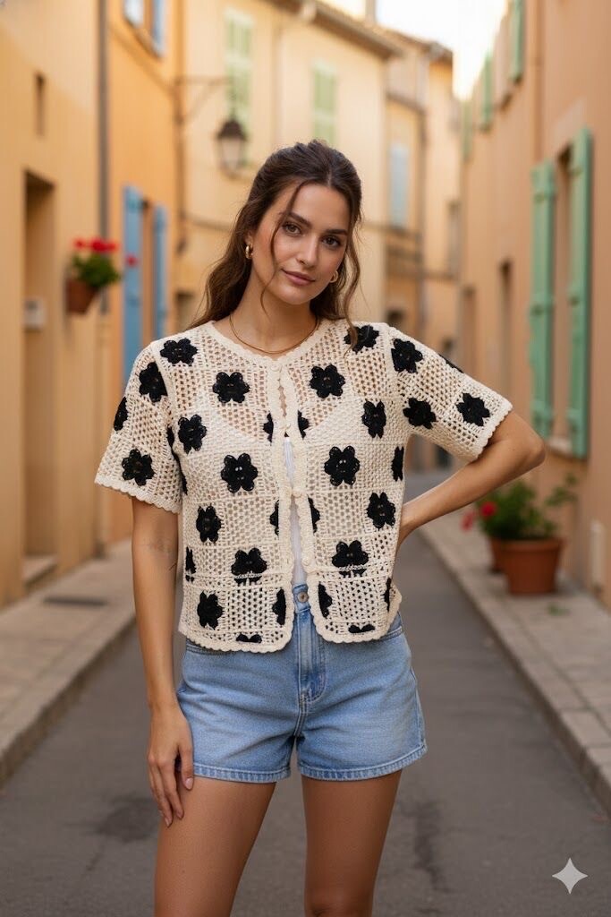 Wholesaler Rosa Fashion - Floral short-sleeve cardigan