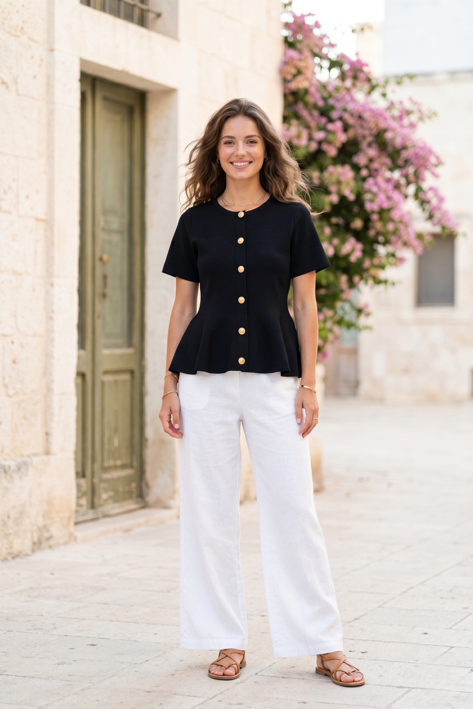 Wholesaler Rosa Fashion - Flared top with gold buttons