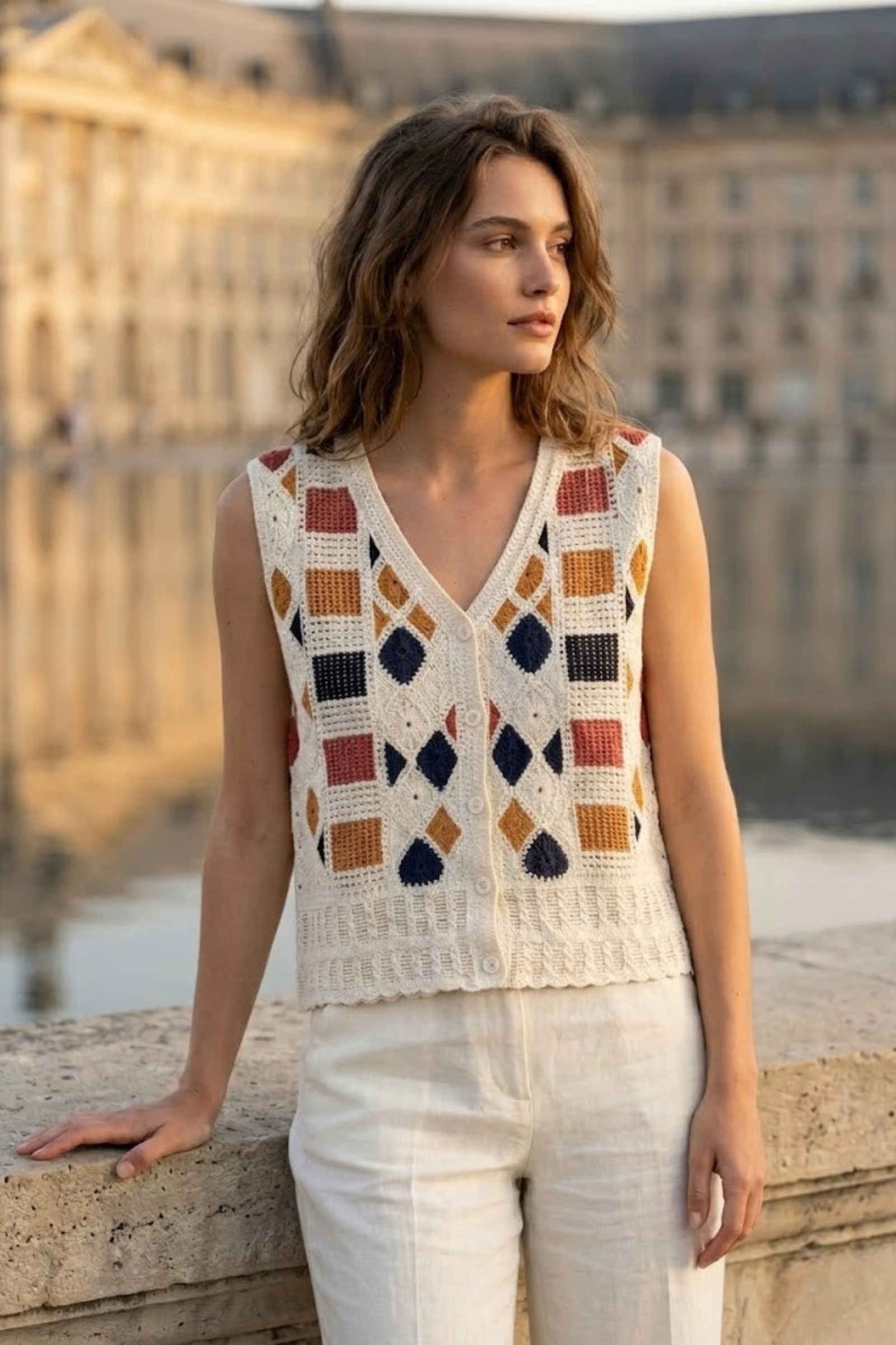 Grossiste Rosa Fashion - Gilet Chic à Motifs Géométriques