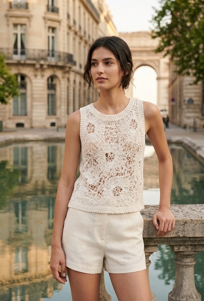 Großhändler Rosa Fashion - Elegantes Häkel-Top
