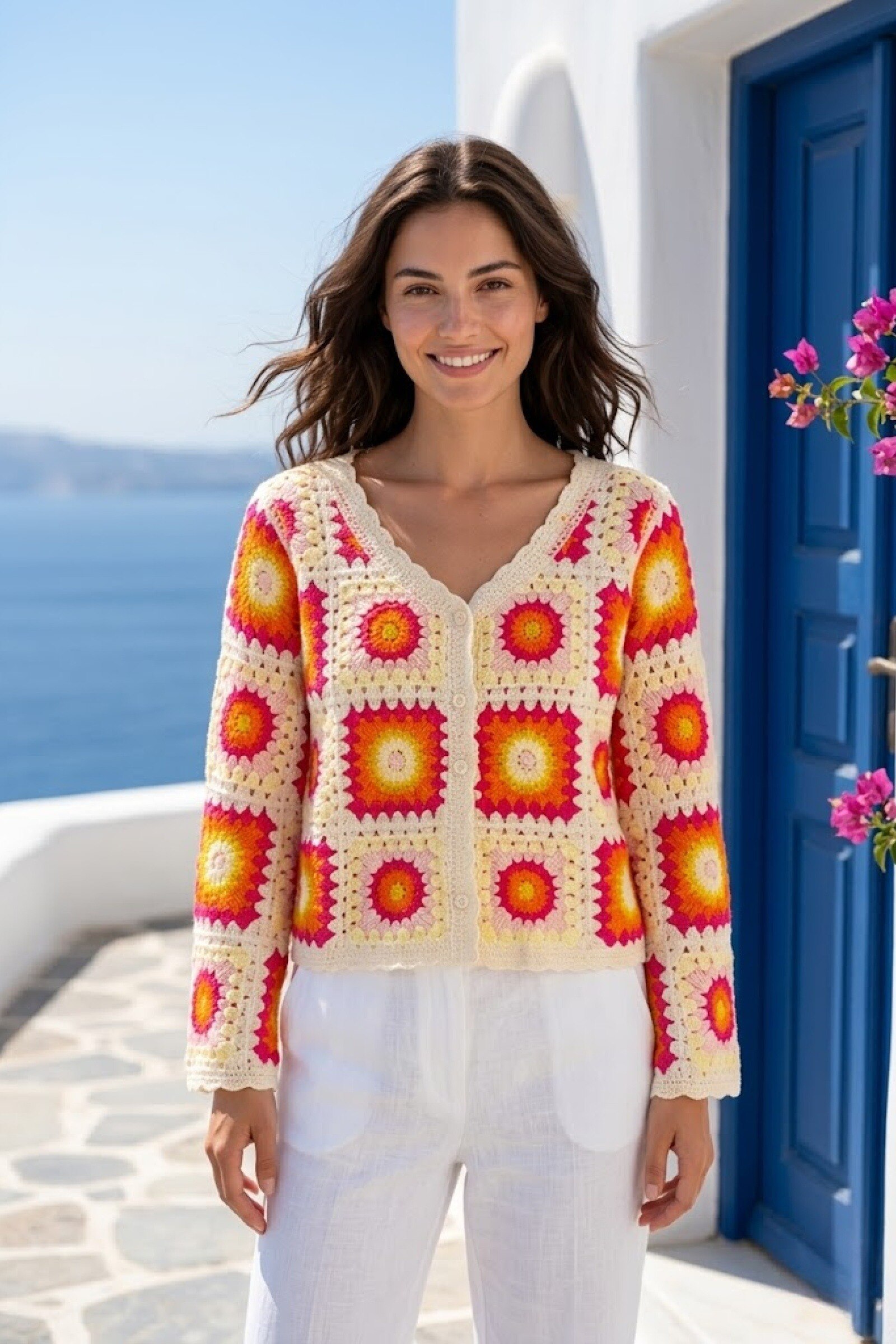 Grossiste Rosa Fashion - Gilet en crochet motif graphique