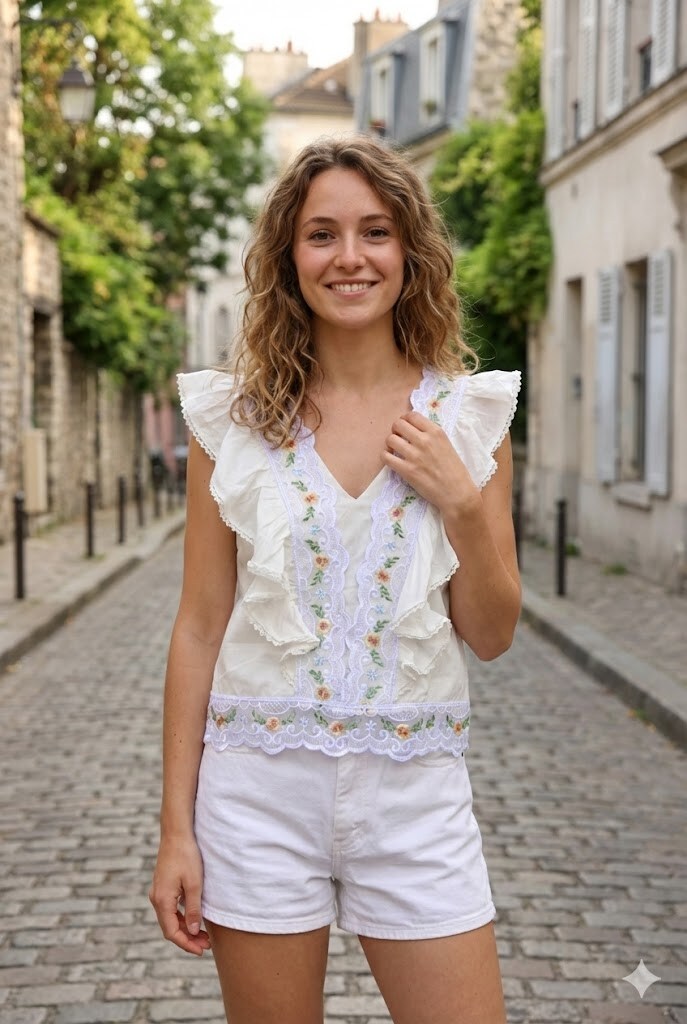 Wholesaler Rosa Fashion - Women's Ruffled and Embroidered Top