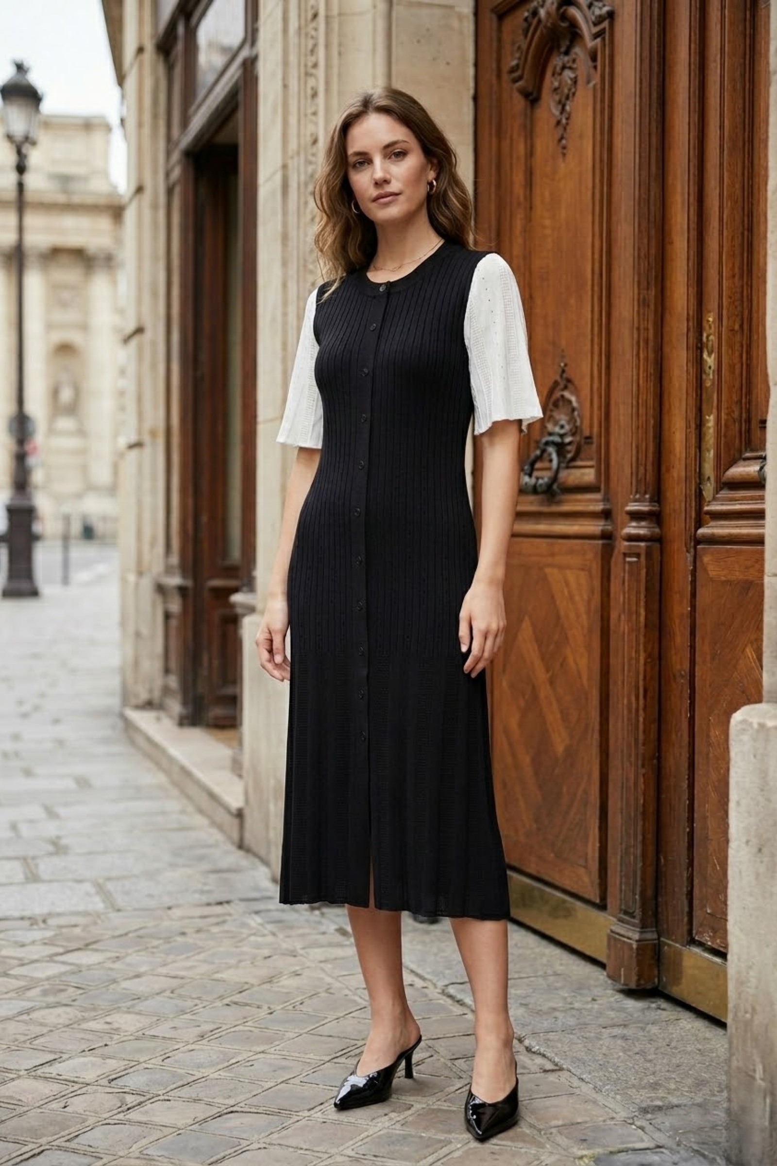 Grossiste Rosa Fashion - Robe maille boutonnée ajourée