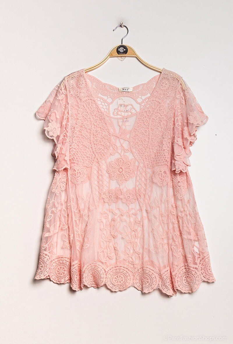 Großhändler Rosa Fashion Crochet - Transparente Tunika