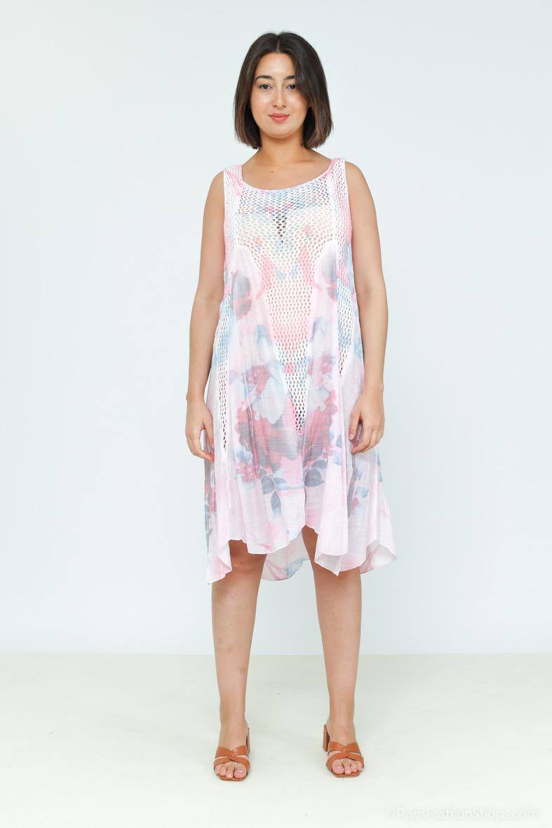 Grossista Rosa Fashion - Tunica stampata floreale vestito incrociato stampato floreale