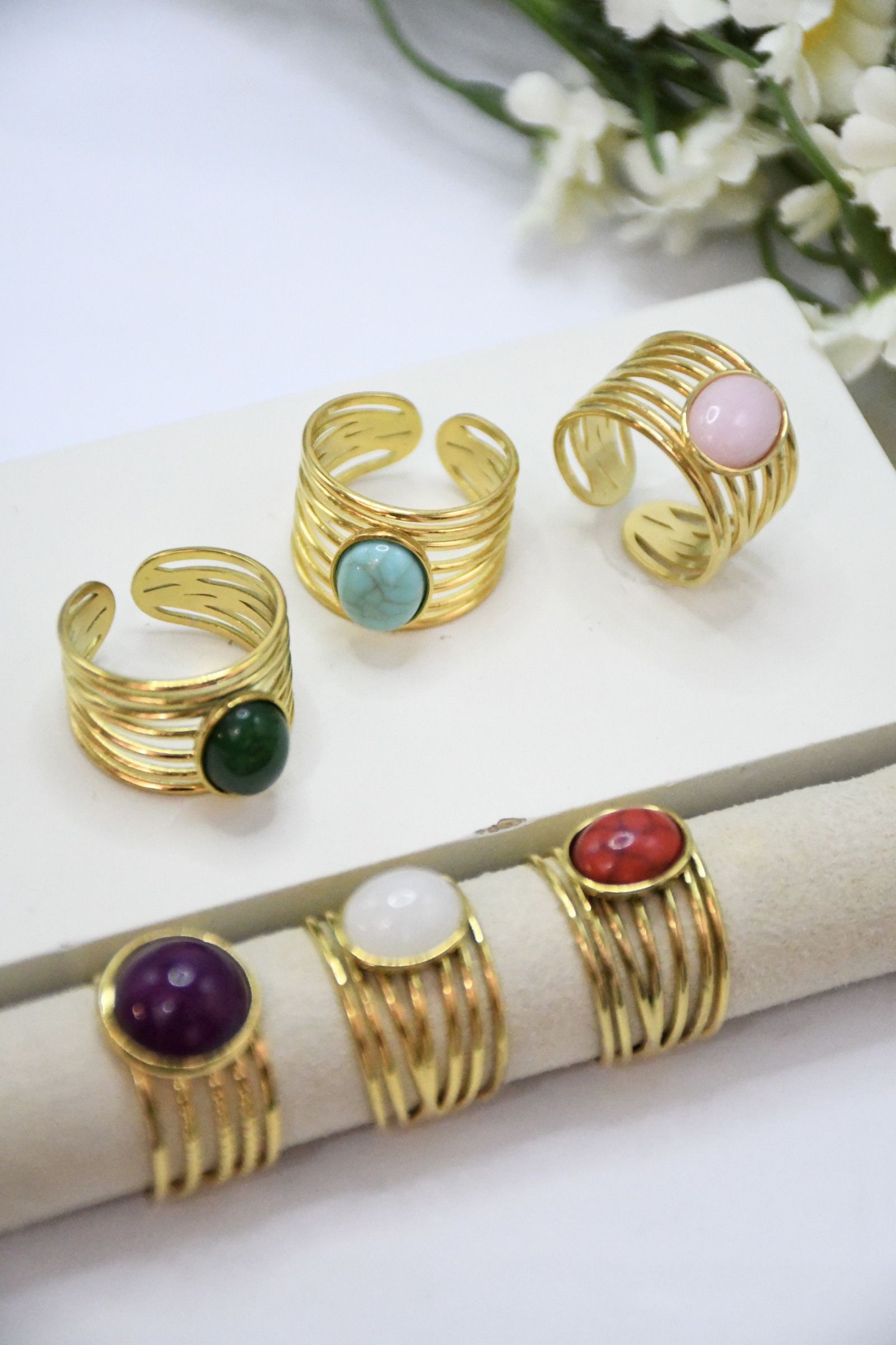 Wholesaler ROSA - Adjustable stainless steel stone ring