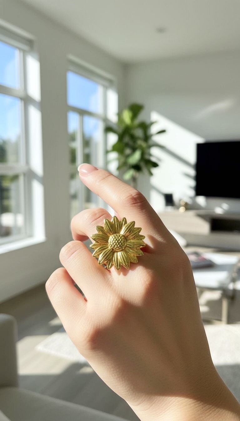 Wholesaler ROSA - Adjustable stainless steel sunflower ring