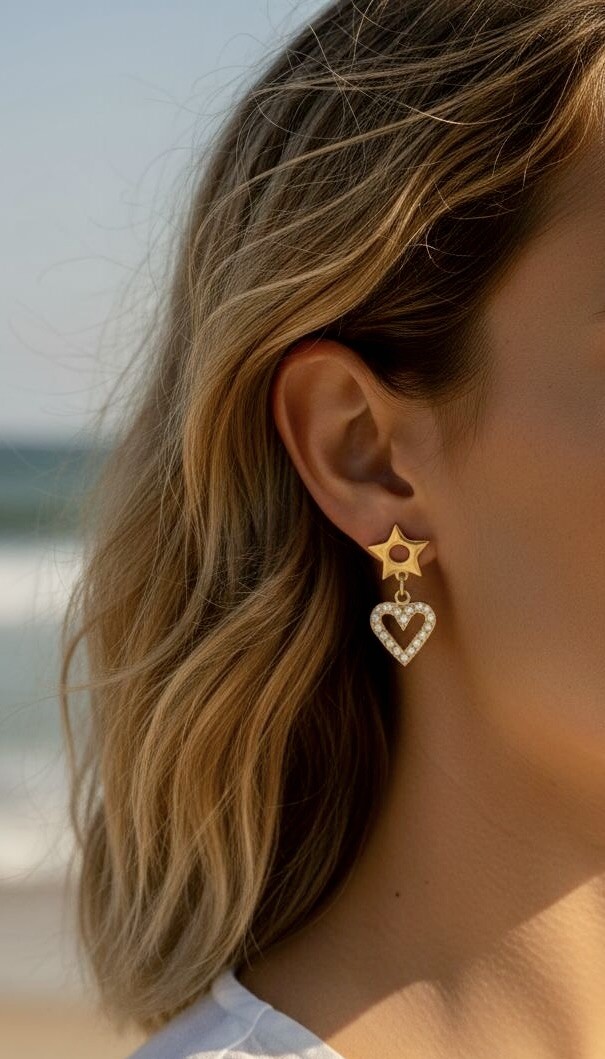 Mayorista ROSA - Pendientes de corazón de acero inoxidable