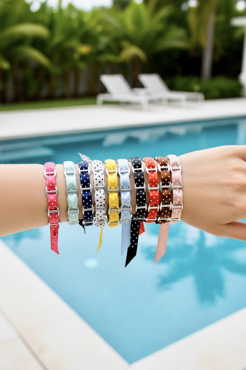 Wholesaler ROSA - Polka dot ribbon bangles in stainless steel