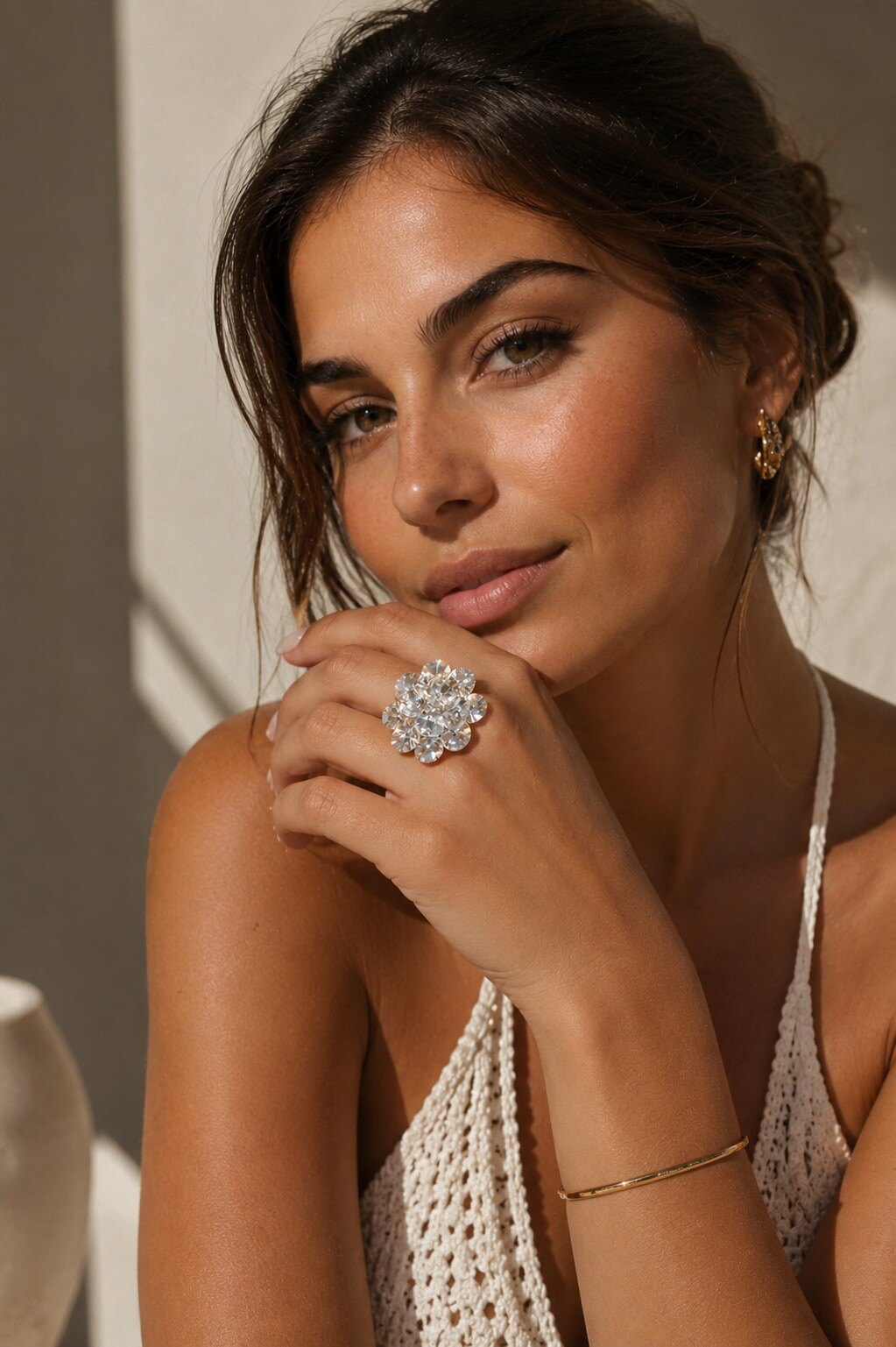 Mayorista ROSE PINK - ANILLO AJUSTABLE DE ACERO INOXIDABLE - DISEÑO DE FLOR DE CRISTAL