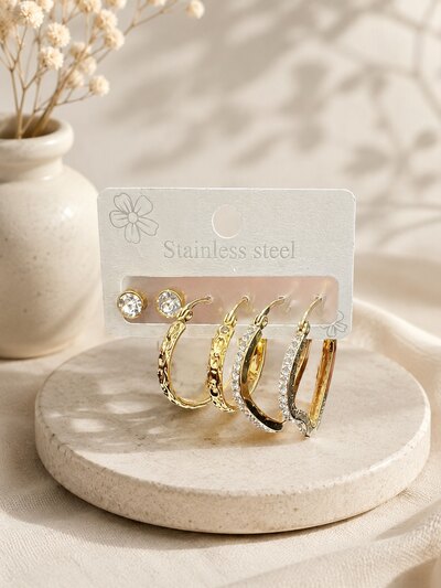 Wholesaler ROSE PINK - SET OF 3 PAIRS OF STAINLESS STEEL EARRINGS Wholesaler ROSE PINK - SET OF 3 PAIRS OF STAINLESS STEEL EARRINGS