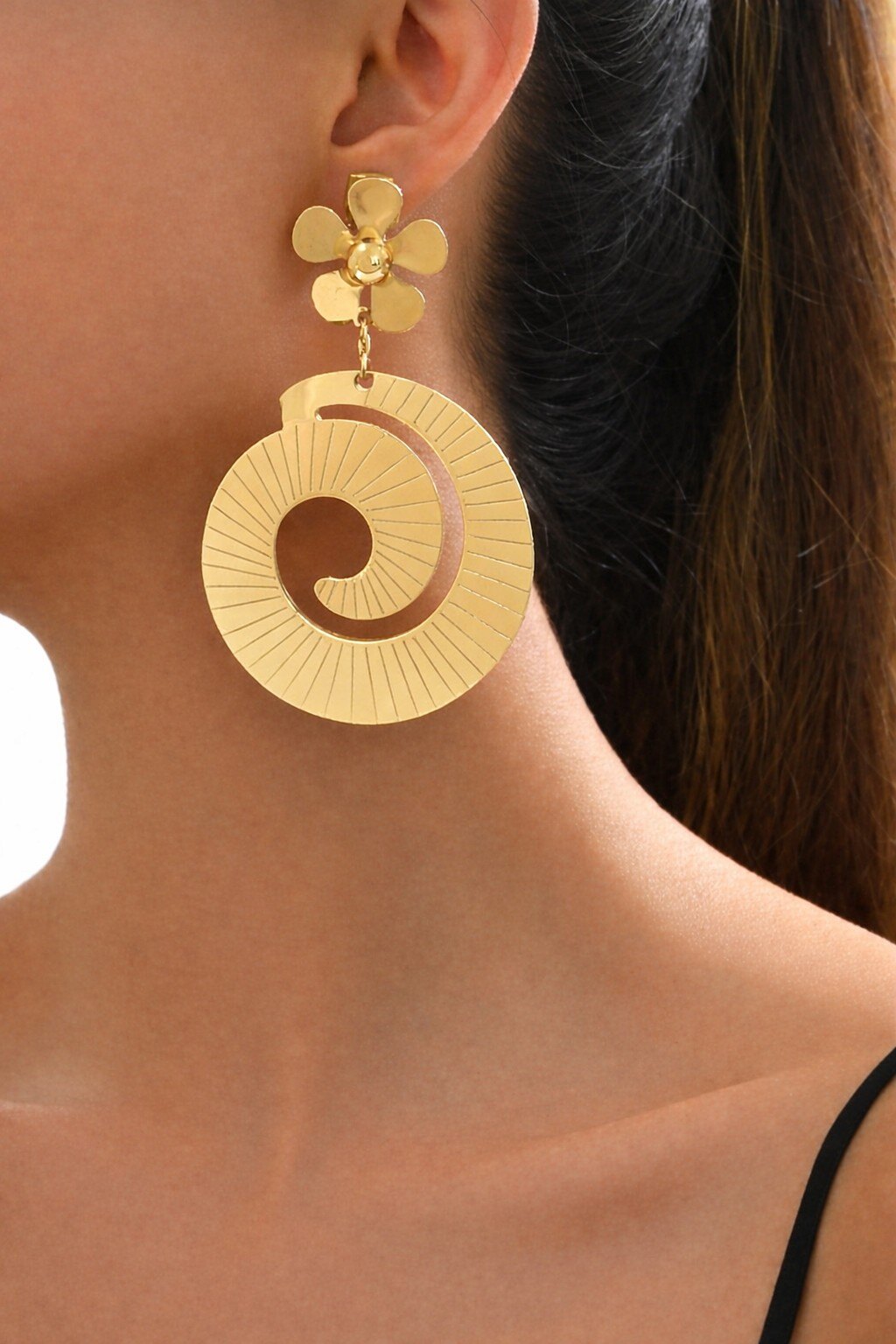 Boucles D'oreilles Pendantes Perles Et Cristal - Fermoir Clips, Doré - Artisan