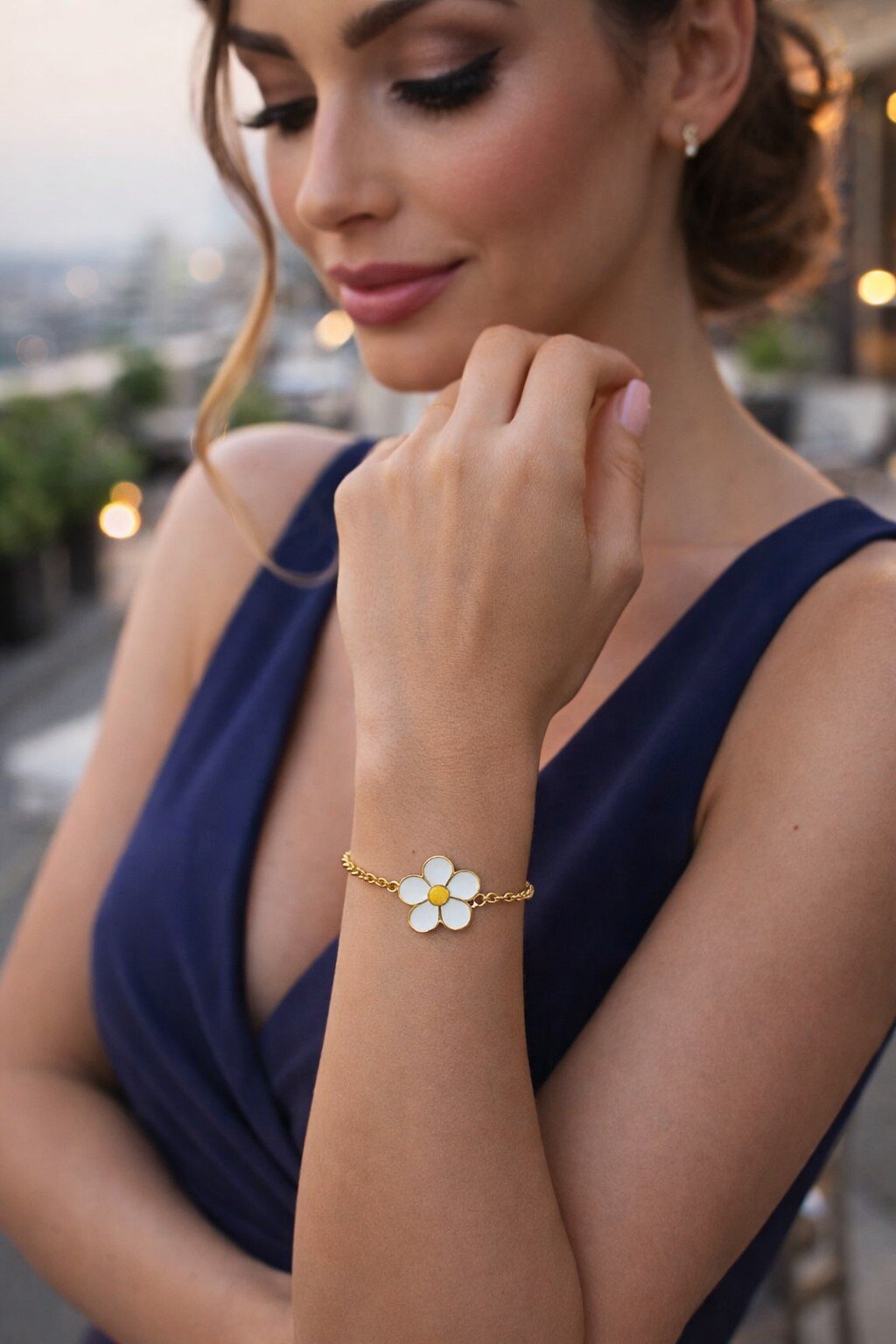 Wholesaler ROSE PINK - STAINLESS STEEL BRACELET WITH FLOWER CHARM