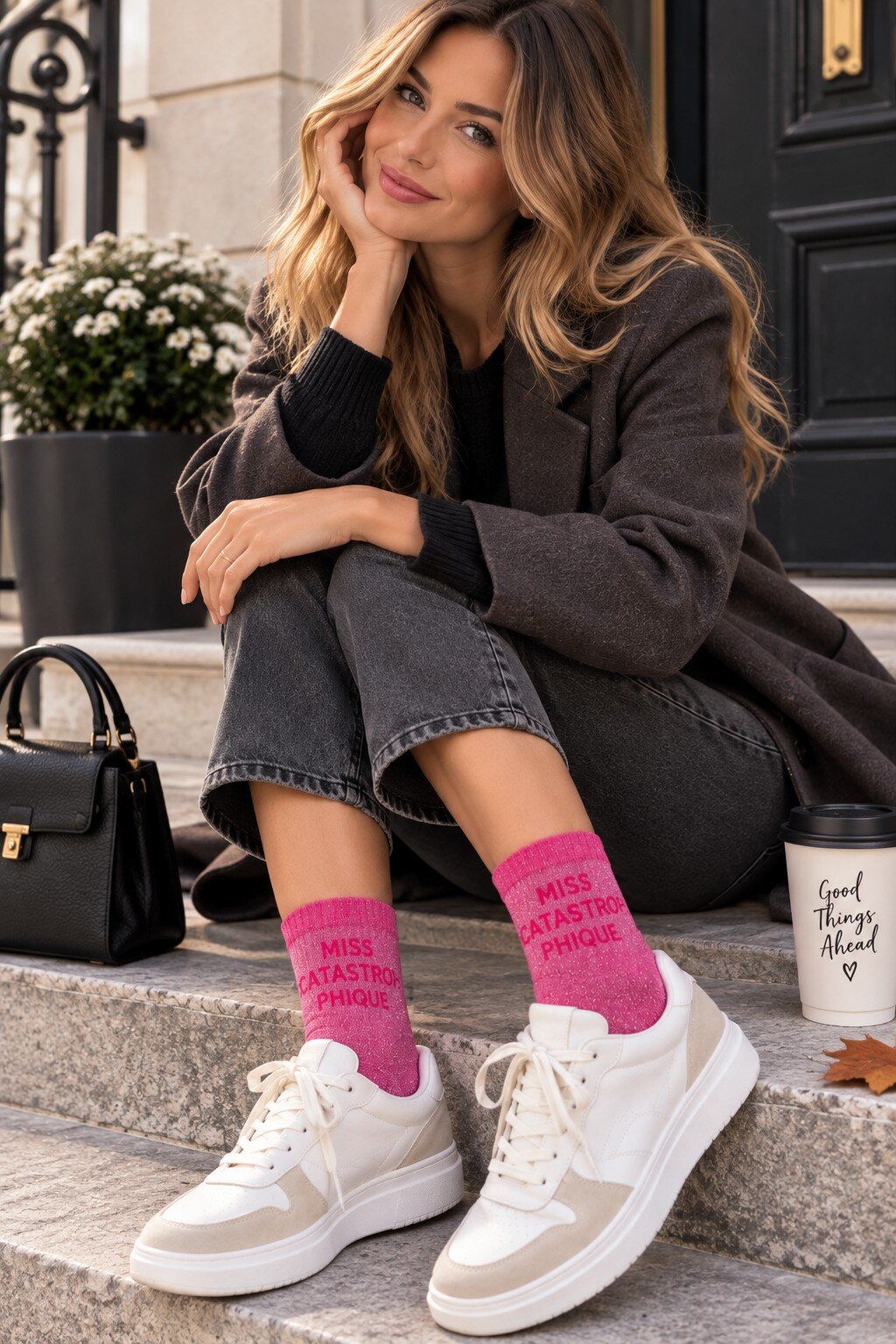 Mayorista ROSE PINK - Calcetines brillantes con mensaje: MISS DESASTRE