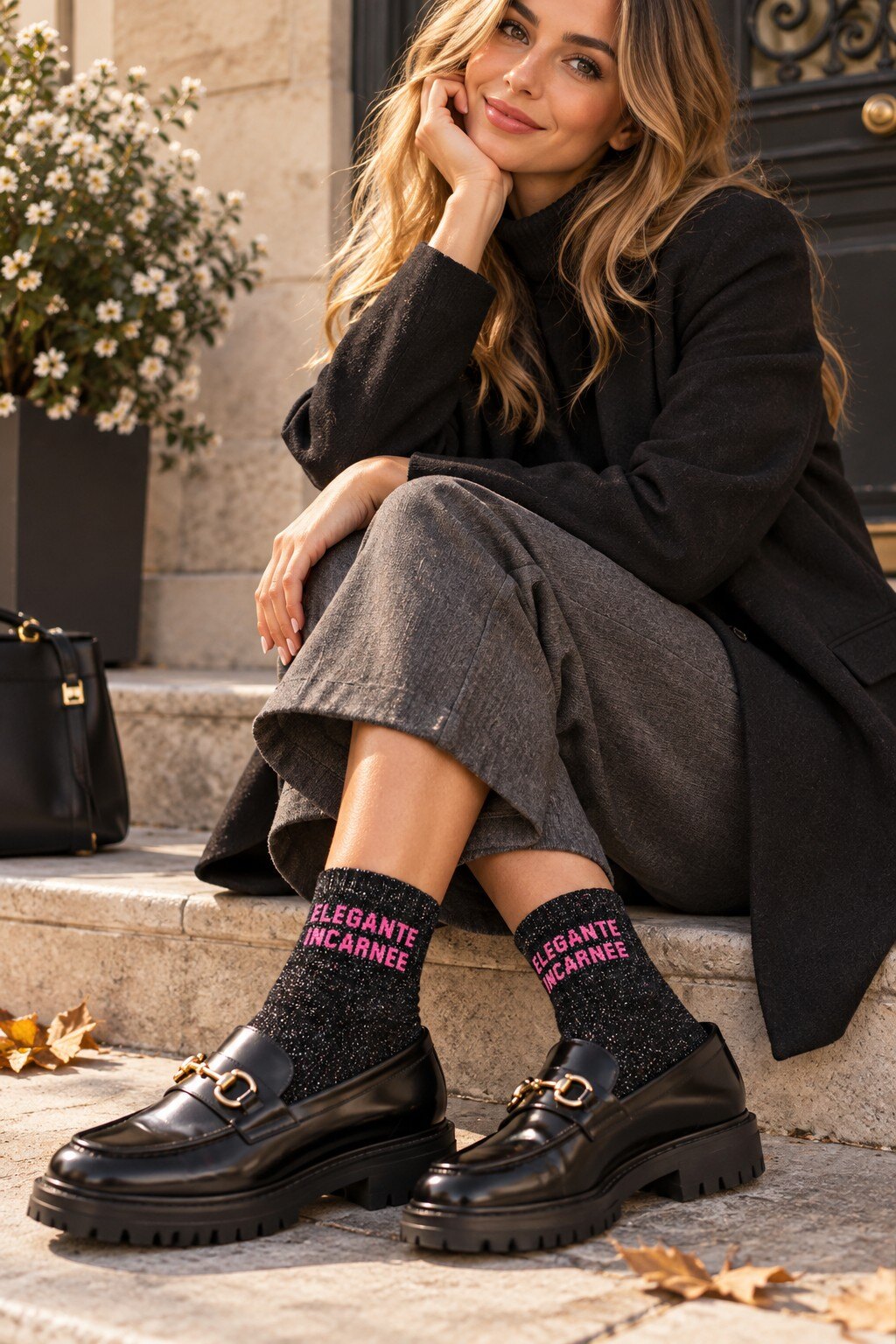 Mayorista ROSE PINK - Calcetines brillantes con mensaje: ENCARNACIÓN DE LA ELEGANCIA