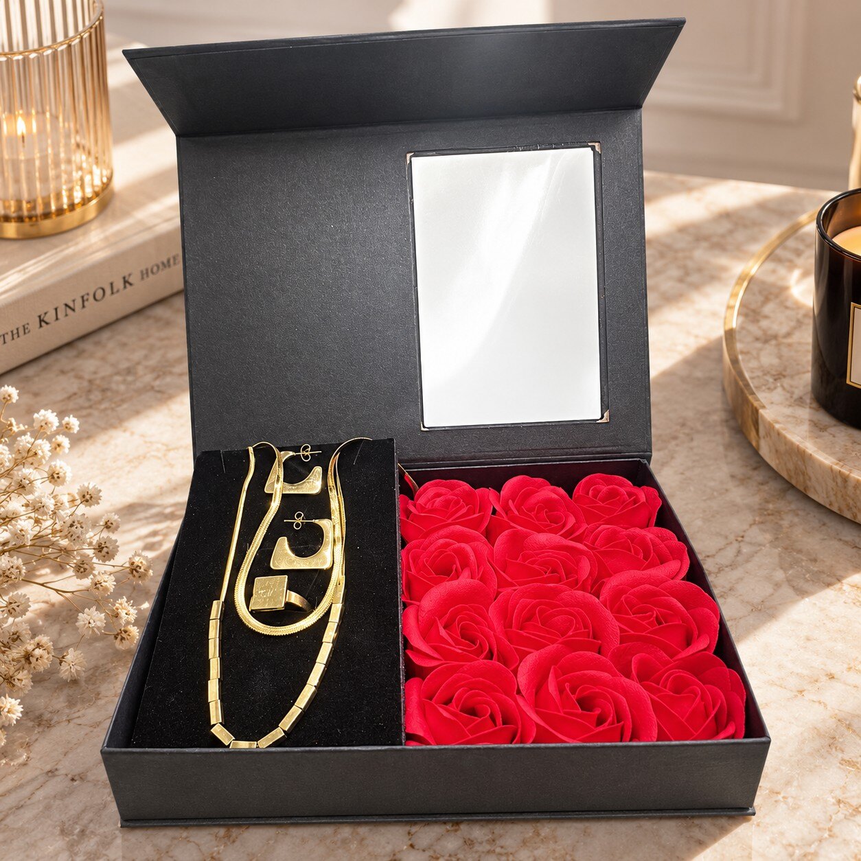 Großhändler ROSE PINK - SCHMUCKSET 3-TEILIG: HALSKETTE + OHRRINGE + RING AUS EDELSTAHL